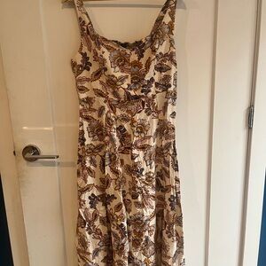 Old Navy Cream and Brown Floral Midi Dress